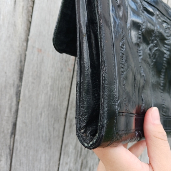 Vintage Eel Skin Eelskin Clutch Shoulder Bag Black Leather Lined Womens Purse - Picture 11 of 11